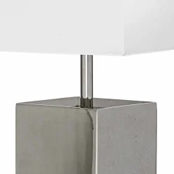 Lampada di design moderno da tavolo in acciaio e paralume bianco Renna