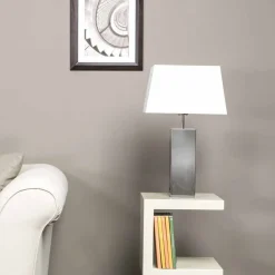Lampada di design moderno da tavolo in acciaio e paralume bianco Renna