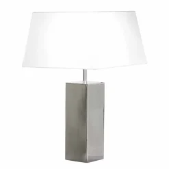 Lampada di design moderno da tavolo in acciaio e paralume bianco Renna