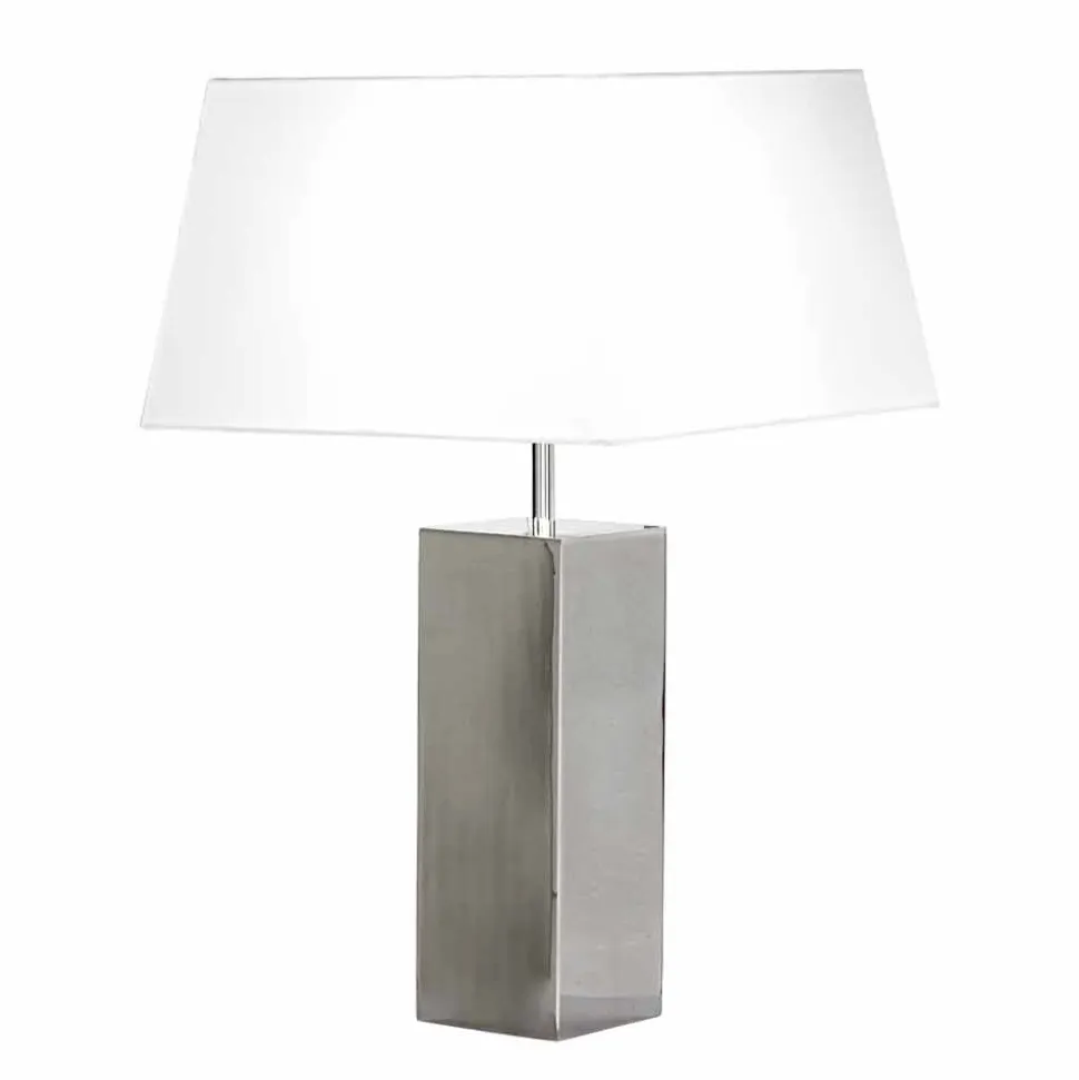 Lampada di design moderno da tavolo in acciaio e paralume bianco Renna