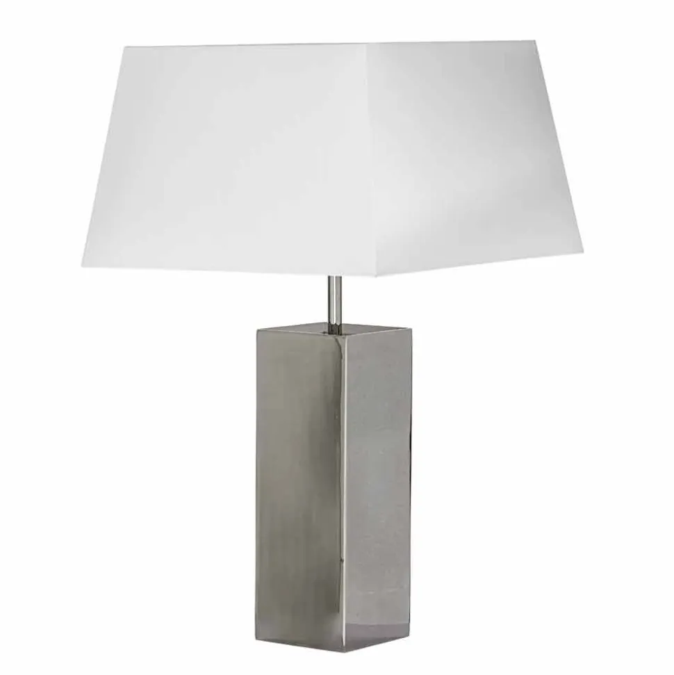 Lampada di design moderno da tavolo in acciaio e paralume bianco Renna