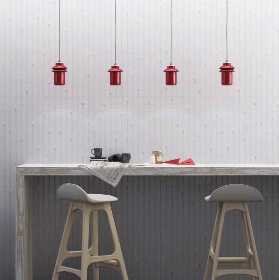 Lampada di design sospesa in ceramica rossa fatta in Italia Asia