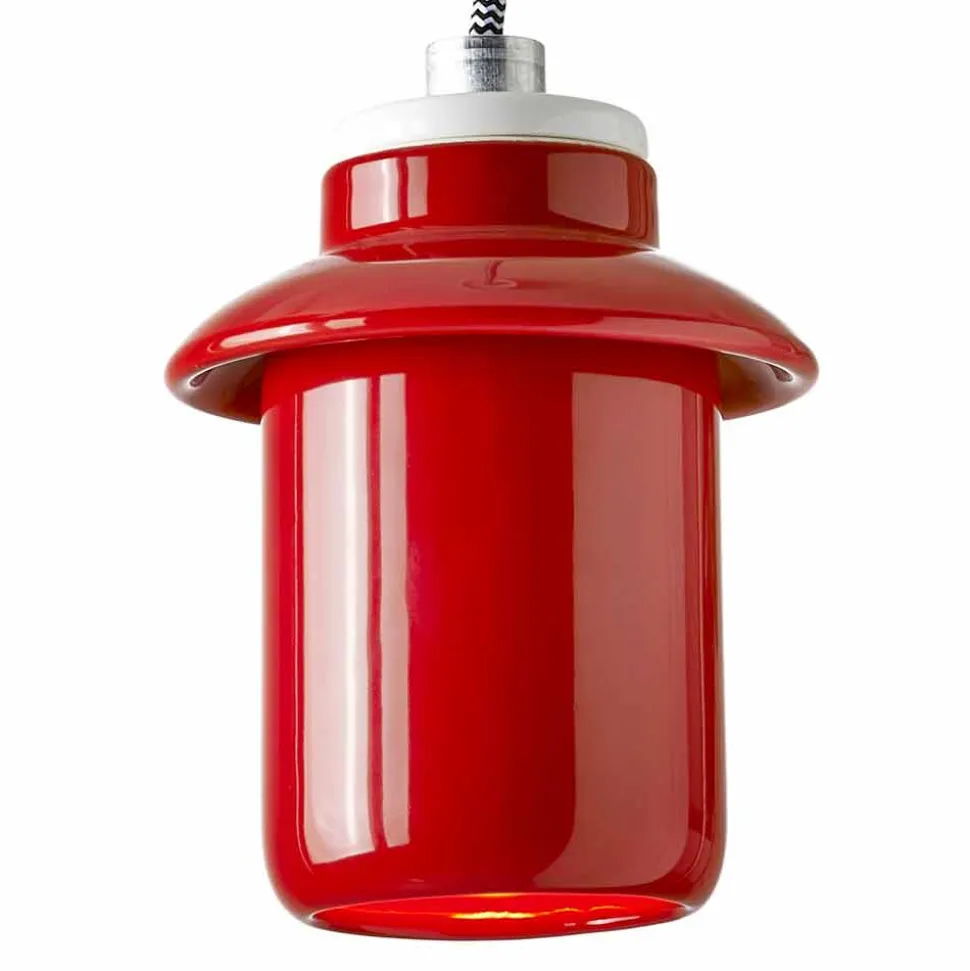 Lampada di design sospesa in ceramica rossa fatta in Italia Asia