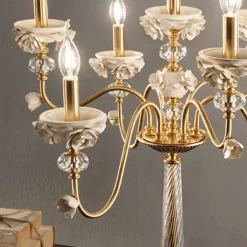 Lampada Flambeaux 7 Luci Classica in Porcellana e Vetro Soffiato - Eteria