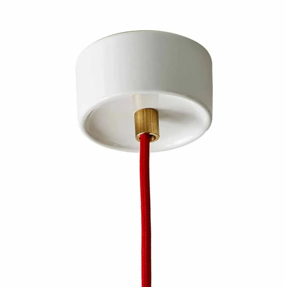 Lampada in legno di faggio e ceramica sospesa fatta in Italia Asia