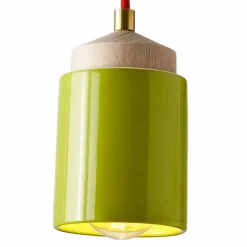 Lampada in legno di faggio e ceramica sospesa fatta in Italia Asia
