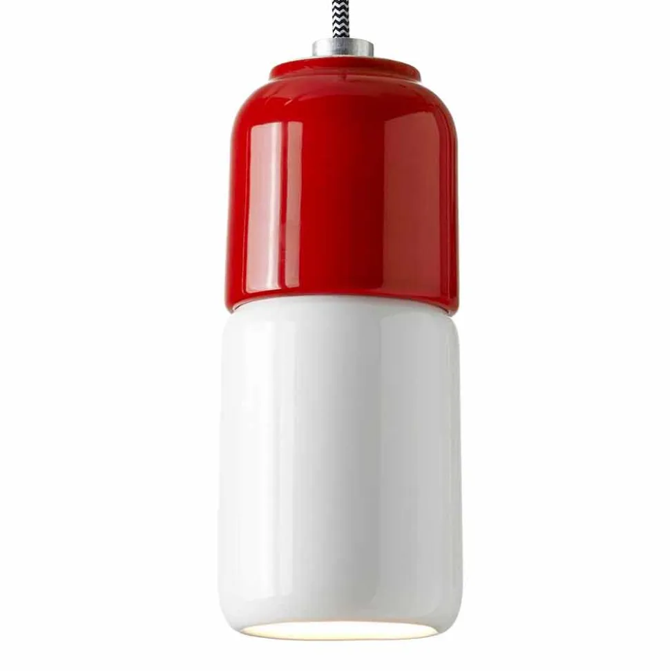 Lampada moderna a sospensione in ceramica bicolore made in Italy Asia