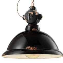 Lampadario a campana vintage in ceramica e metallo Angela Ferroluce