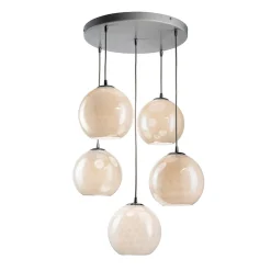 Lampadario a Cinque Cupole Sospeso in Vetro Veneziano Made in Italy - Lucilla