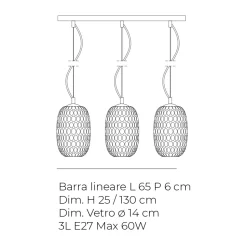 Lampadario a Due o Tre Lumi in Vetro Soffiato a Mano Made in Italy - Sibilla