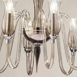 Lampadario a 8 Luci Artigianale in Vetro Veneziano Fumè Made in Italy - Vittoria