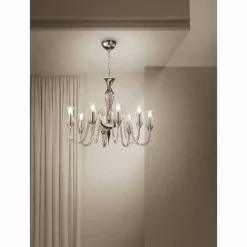 Lampadario a 8 Luci Artigianale in Vetro Veneziano Fumè Made in Italy - Vittoria