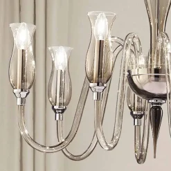 Lampadario a 8 Luci Artigianale in Vetro Veneziano Fumè Made in Italy - Vittoria