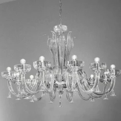 Lampadario a 12 Luci Fatto a Mano in Vetro Veneziano, Made in Italy - Regina