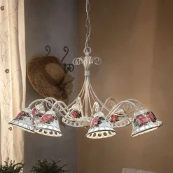 Lampadario a 8 Luci in Ceramica Fatta a Mano con Passanastri - Napoli