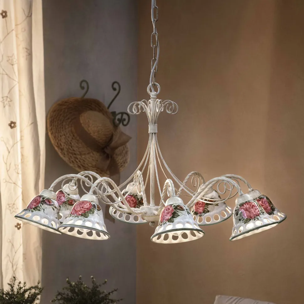 Lampadario a 8 Luci in Ceramica Fatta a Mano con Passanastri - Napoli