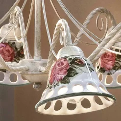 Lampadario a 8 Luci in Ceramica Fatta a Mano con Passanastri - Napoli