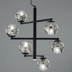Lampadario a 6 Luci in Metallo Verniciato con Diffusori in Vetro - Lido