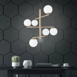 Lampadario a 6 Luci in Metallo Verniciato con Diffusori in Vetro - Lido
