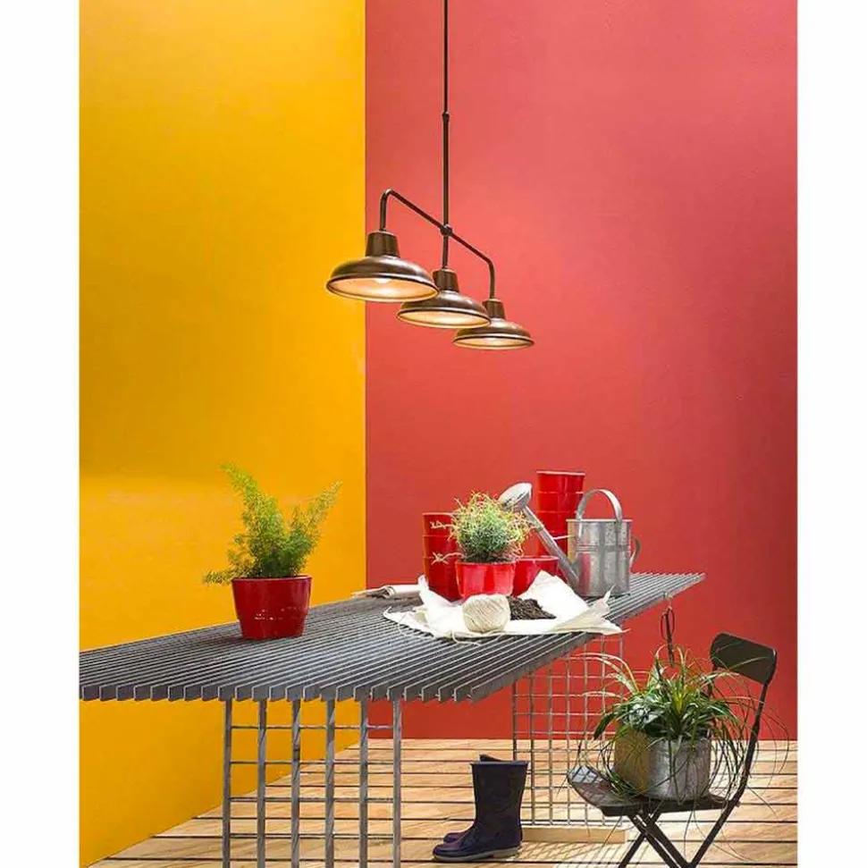 Lampadario a 3 Luci in Rame e Ottone Stile Vintage - Contrada by Il Fanale