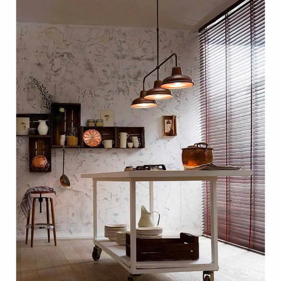 Lampadario a 3 Luci in Rame e Ottone Stile Vintage - Contrada by Il Fanale