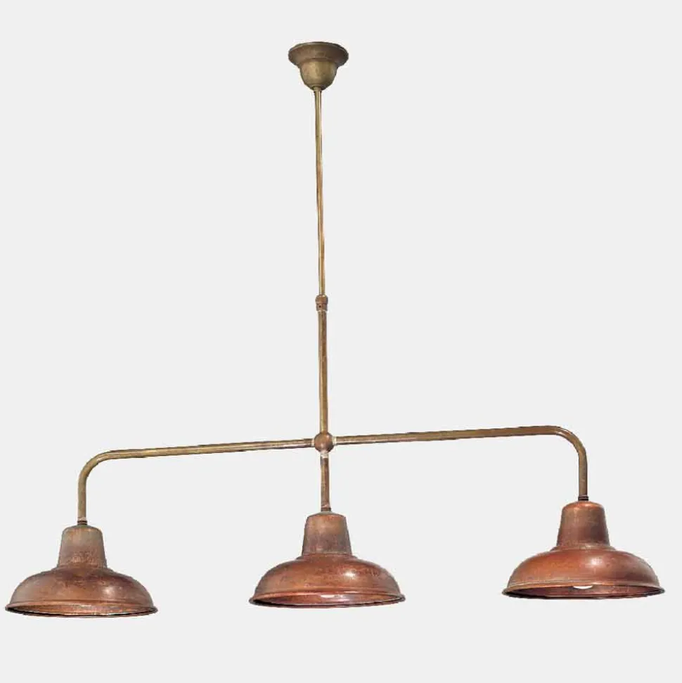 Lampadario a 3 Luci in Rame e Ottone Stile Vintage - Contrada by Il Fanale