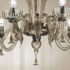 Lampadario a 6 Luci in Vetro Veneziano, Realizzato a Mano in Italia - Regina