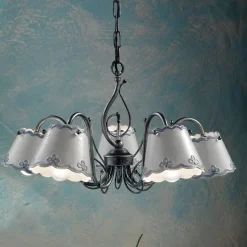 Lampadario a 3 o 5 Luci in Ceramica Effetto Ricamo Dipinta a Mano - Ravenna