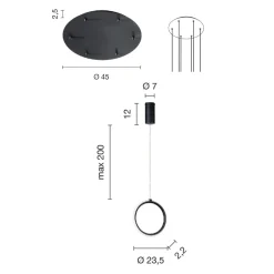 Lampadario Appeso in Metallo Verniciato Nero con 6 Luci LED - Cedro