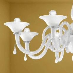 Lampadario Artigianale a 8 Luci in Vetro di Venezia, Made in Italy - Margherita