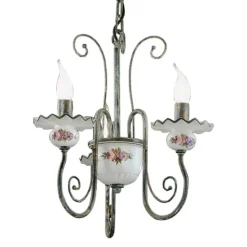 Lampadario Artigianale Ceramica Decoro a Mano e Ottone Anticato - Sanremo