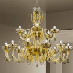 Lampadario Artigianale da 18 Luci in Vetro di Venezia, Made in Italy - Regina