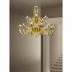 Lampadario Artigianale da 18 Luci in Vetro di Venezia, Made in Italy - Regina