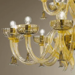Lampadario Artigianale da 18 Luci in Vetro di Venezia, Made in Italy - Regina