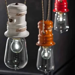 Lampadario a tre faretti a sospensione artigianale Jayda Ferroluce