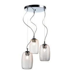 Lampadario a Tre Lumi e Barra Circolare in Vetro Soffiato Made in Italy - Soffio