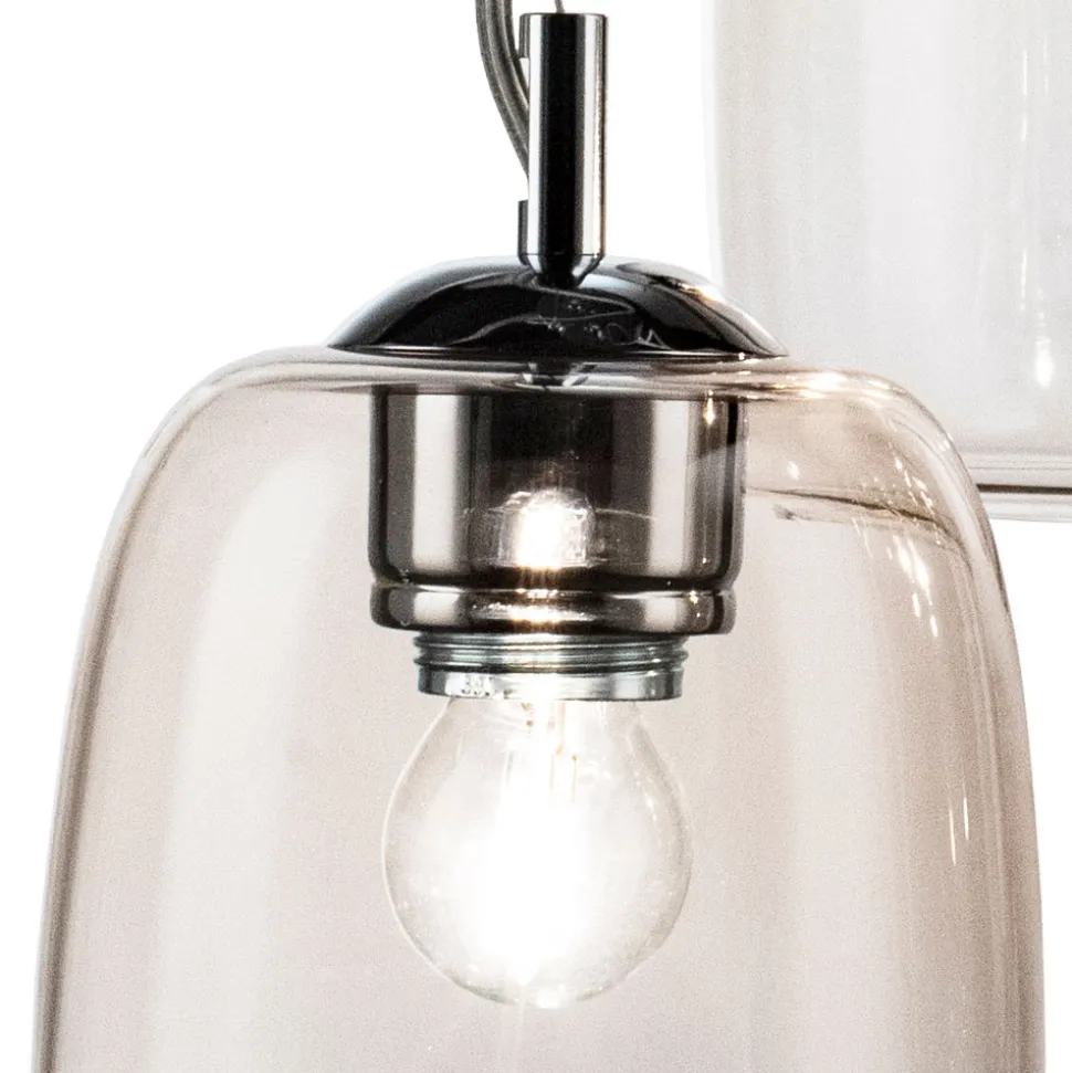 Lampadario a Tre Lumi e Barra Circolare in Vetro Soffiato Made in Italy - Soffio