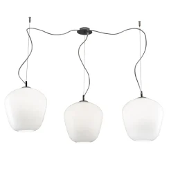 Lampadario a Tre Lumi Grandi Decentrati in Vetro Soffiato Made in Italy - Elisia