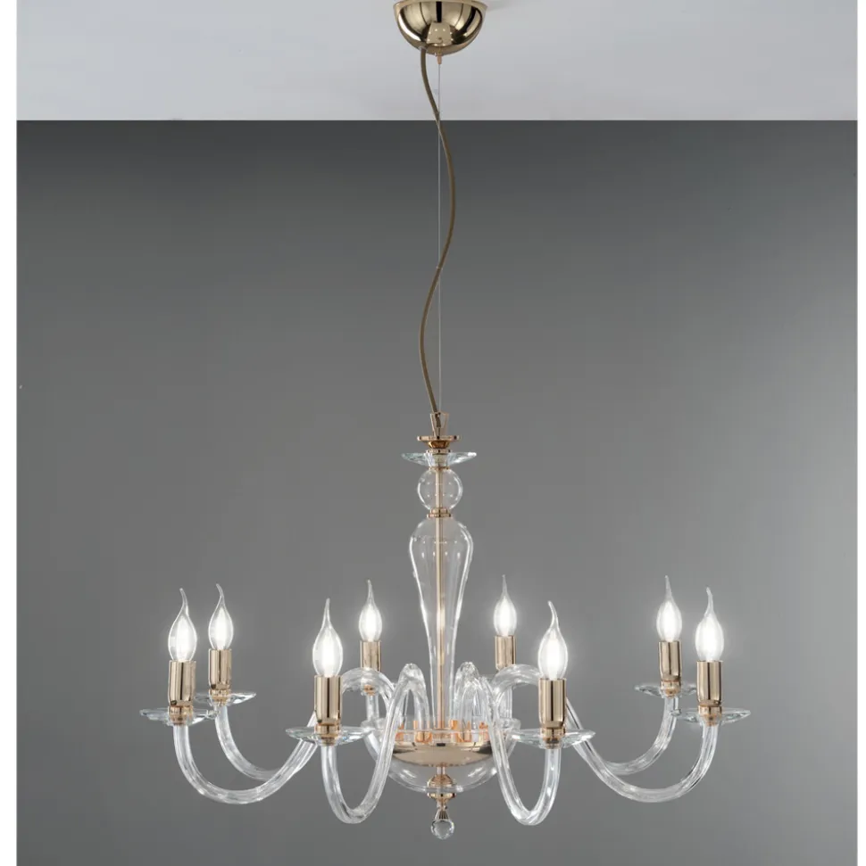 Lampadario Classico Artigianale in Vetro Italiano e Metallo - Oliver