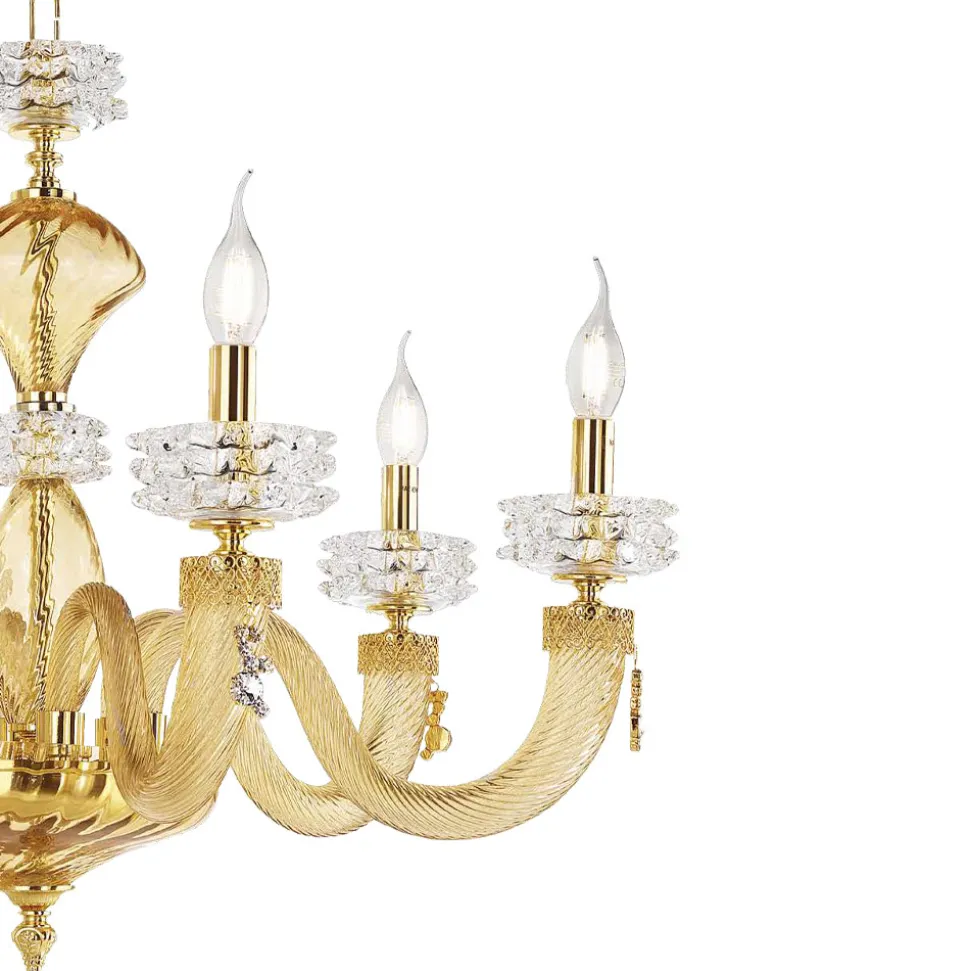 Lampadario Classico 6 Luci in Vetro Artigianale di Lusso Italiano - Saline