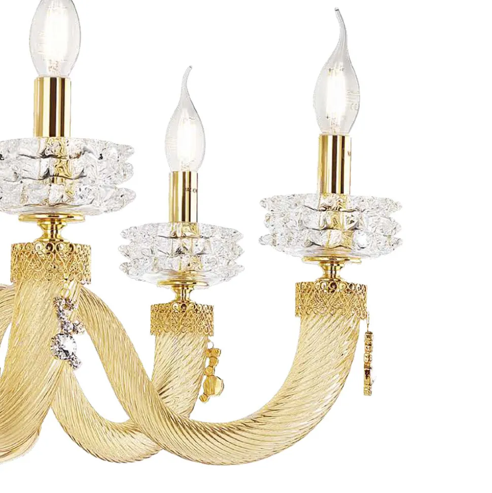 Lampadario Classico 6 Luci in Vetro Artigianale di Lusso Italiano - Saline