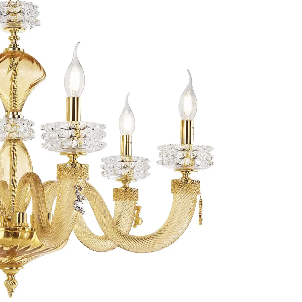 Lampadario Classico 8 Luci in Vetro Artigianale di Lusso Italiano - Saline