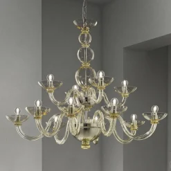 Lampadario Classico 12 Luci in Vetro Veneziano Made in Italy - Foscarino