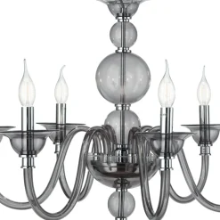 Lampadario Classico 6 Luci Vetro Fumè a Mano Italiano e Metallo - Memore