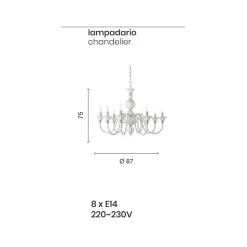 Lampadario Classico 8 Luci Vetro Fatto a Mano Italiano di Lusso - Memore