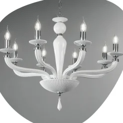 Lampadario Classico 8 Luci Vetro Fatto a Mano Rigaton e Metallo - Fievole