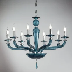 Lampadario Classico 8 Luci Vetro Fatto a Mano Rigaton e Metallo - Fievole