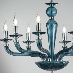 Lampadario Classico 8 Luci Vetro Fatto a Mano Rigaton e Metallo - Fievole