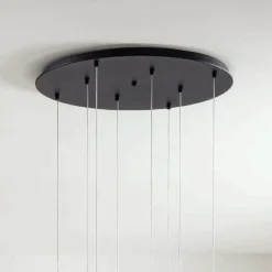 Lampadario con Base Rotonda in Metallo Verniciato Color Nero e Luce LED - Carpino