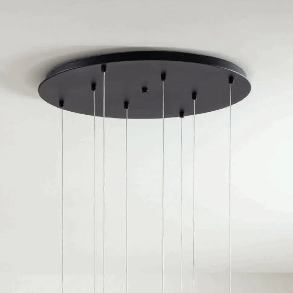 Lampadario con Base Rotonda in Metallo Verniciato Color Nero e Luce LED - Carpino